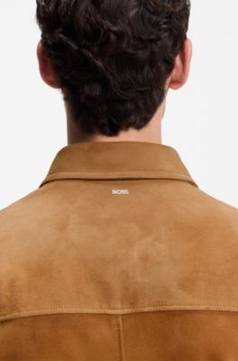 Suede leather jacket with zipper closure, Beige