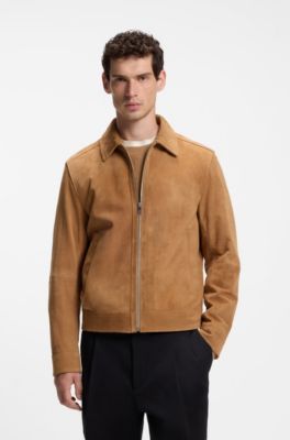Suede leather jacket with zipper closure, Beige