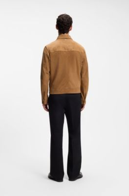 Suede leather jacket with zipper closure, Beige