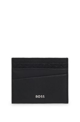 Tarjetero de textura mixta con ribete de logo, Negro