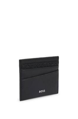 Tarjetero de textura mixta con ribete de logo, Negro
