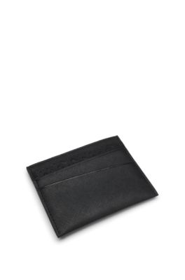 Tarjetero de textura mixta con ribete de logo, Negro