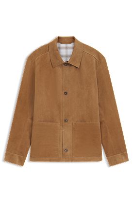 Veste boutonnée en daim avec intérieur à carreaux
