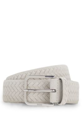 Logo-buckle belt in woven suede, White
