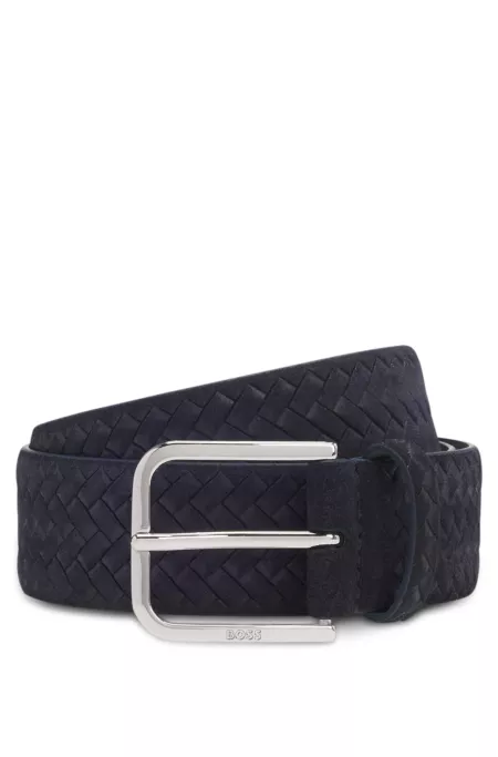 Logo-buckle belt in woven suede