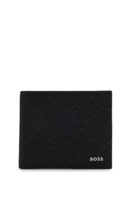 Portefeuille &agrave; deux volets avec monogramme perfor&eacute;, Noir