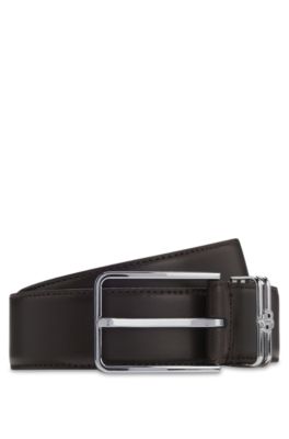 Ceinture en cuir italien &agrave; monogramme Double B, Marron fonc&eacute;