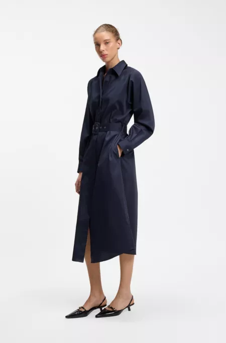 Belted maxi dress in cotton satin