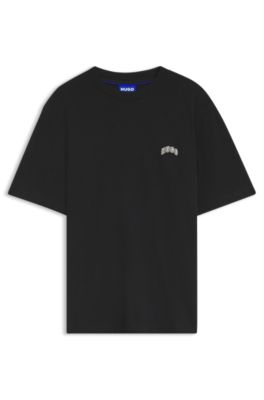Regular-fit cotton T-shirt with varsity logo, Black