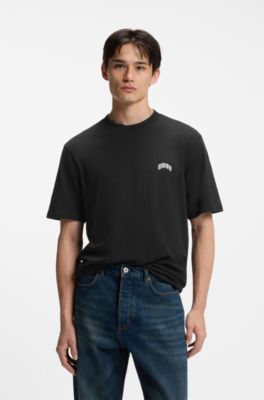 Regular-fit cotton T-shirt with varsity logo, Black