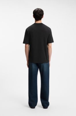 Regular-fit cotton T-shirt with varsity logo, Black