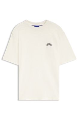 Regular-fit cotton T-shirt with varsity logo, White