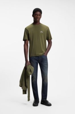Regular-fit cotton T-shirt with varsity logo, Light Green