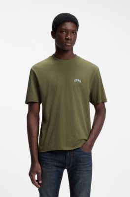 Regular-fit cotton T-shirt with varsity logo, Light Green