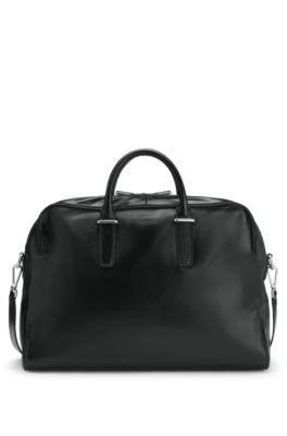 Embossed logo holdall in leather, Black