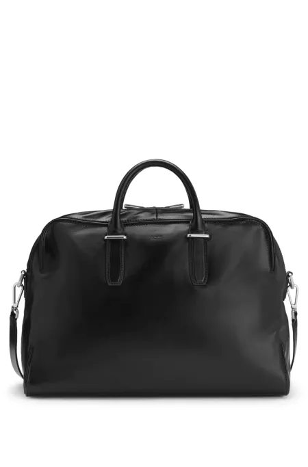 Embossed logo holdall in leather