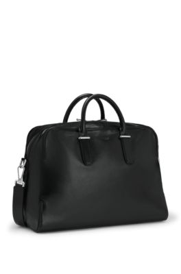 Embossed logo holdall in leather, Black