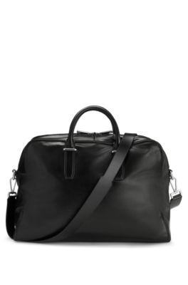 Embossed logo holdall in leather, Black