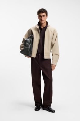 Embossed logo holdall in leather, Black