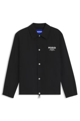 Cotton-twill coach jacket with logo details, Black