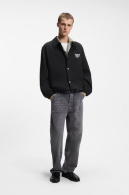 Cotton-twill coach jacket with logo details, Black