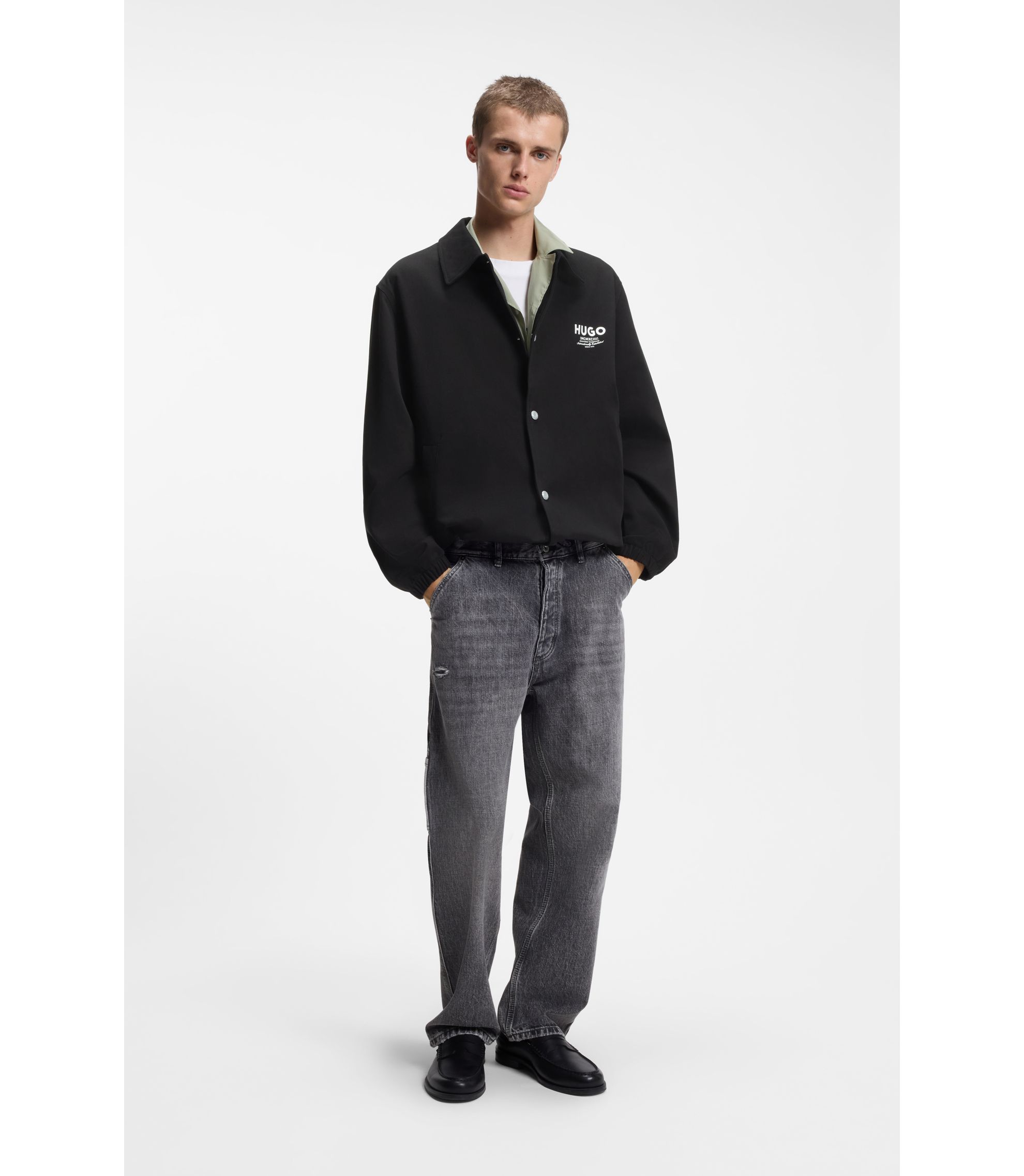 HUGO - Cotton-twill coach jacket with logo details - Black