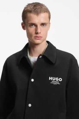 Cotton-twill coach jacket with logo details, Black