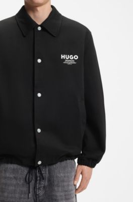 Cotton-twill coach jacket with logo details, Black