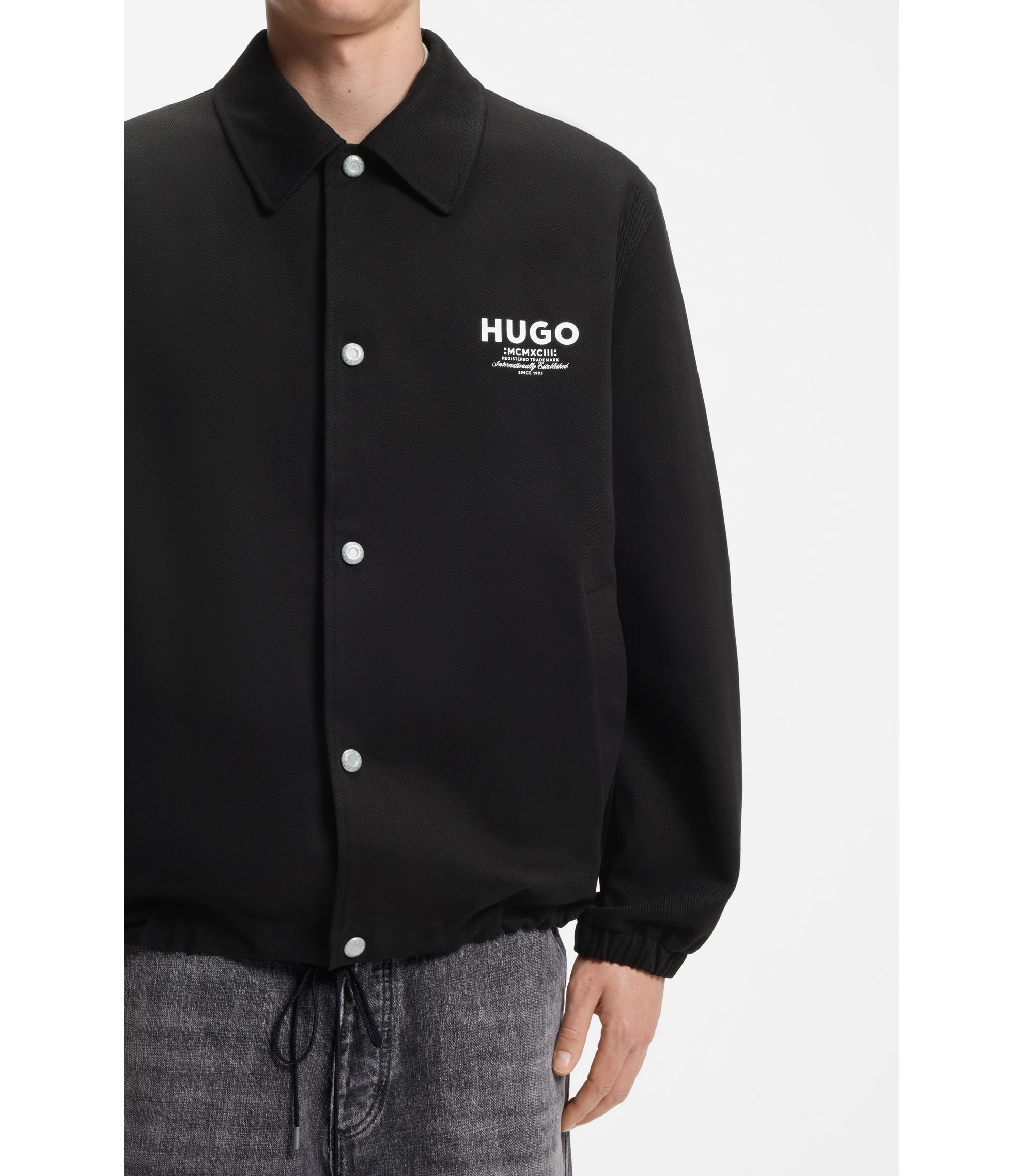 HUGO - Cotton-twill coach jacket with logo details - Black