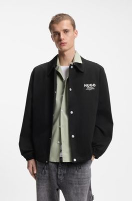 Cotton-twill coach jacket with logo details, Black