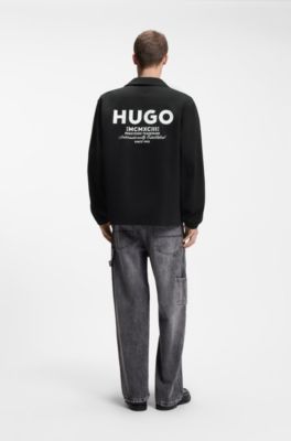Cotton-twill coach jacket with logo details, Black