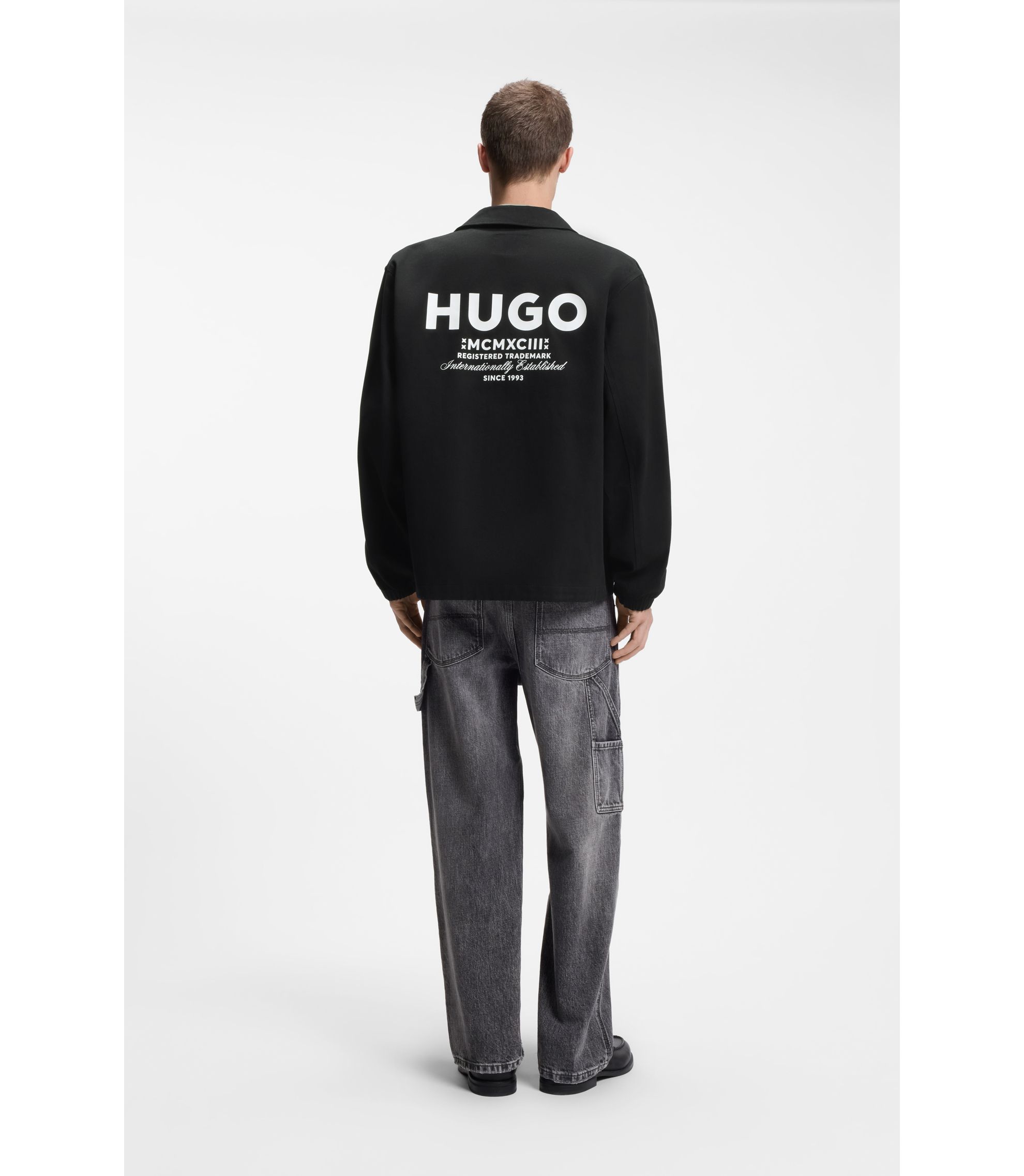 HUGO - Cotton-twill coach jacket with logo details - Black