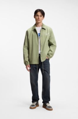 Cotton-twill coach jacket with logo details, Beige