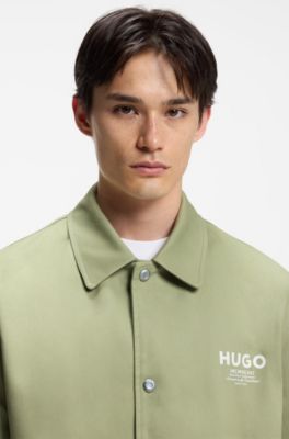 Cotton-twill coach jacket with logo details, Beige