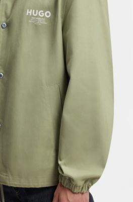 Cotton-twill coach jacket with logo details, Beige