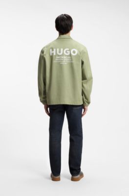 Cotton-twill coach jacket with logo details, Beige