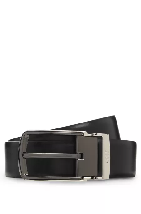 Reversible leather belt with smooth and textured finishes