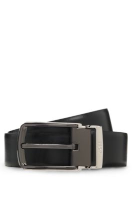 Reversible leather belt with smooth and textured finishes, Black