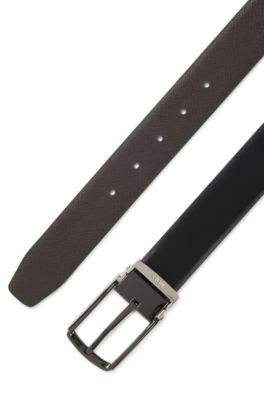 Cintur&oacute;n reversible de piel lisa y estampada, Negro