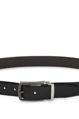 Reversible leather belt with smooth and textured finishes, Black