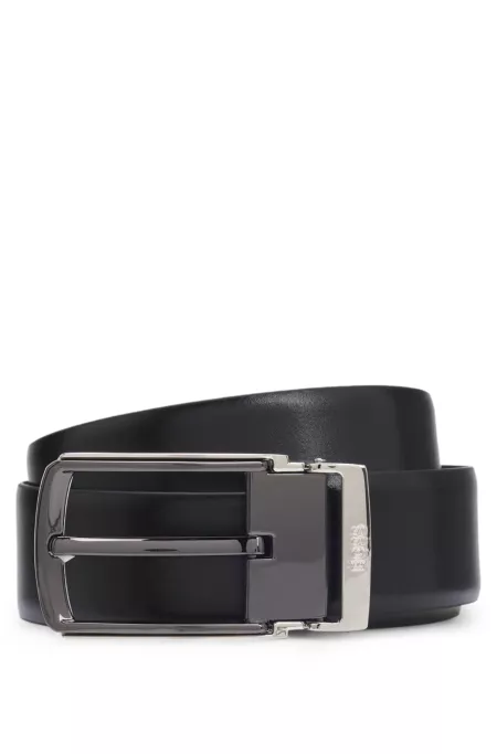 Reversible belt in smooth and printed leather