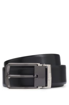 Reversible leather belt with smooth and textured finishes, Black