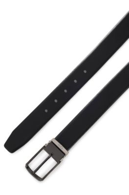 Reversible leather belt with smooth and textured finishes, Black
