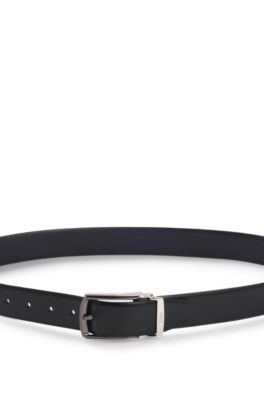 Reversible leather belt with smooth and textured finishes, Black