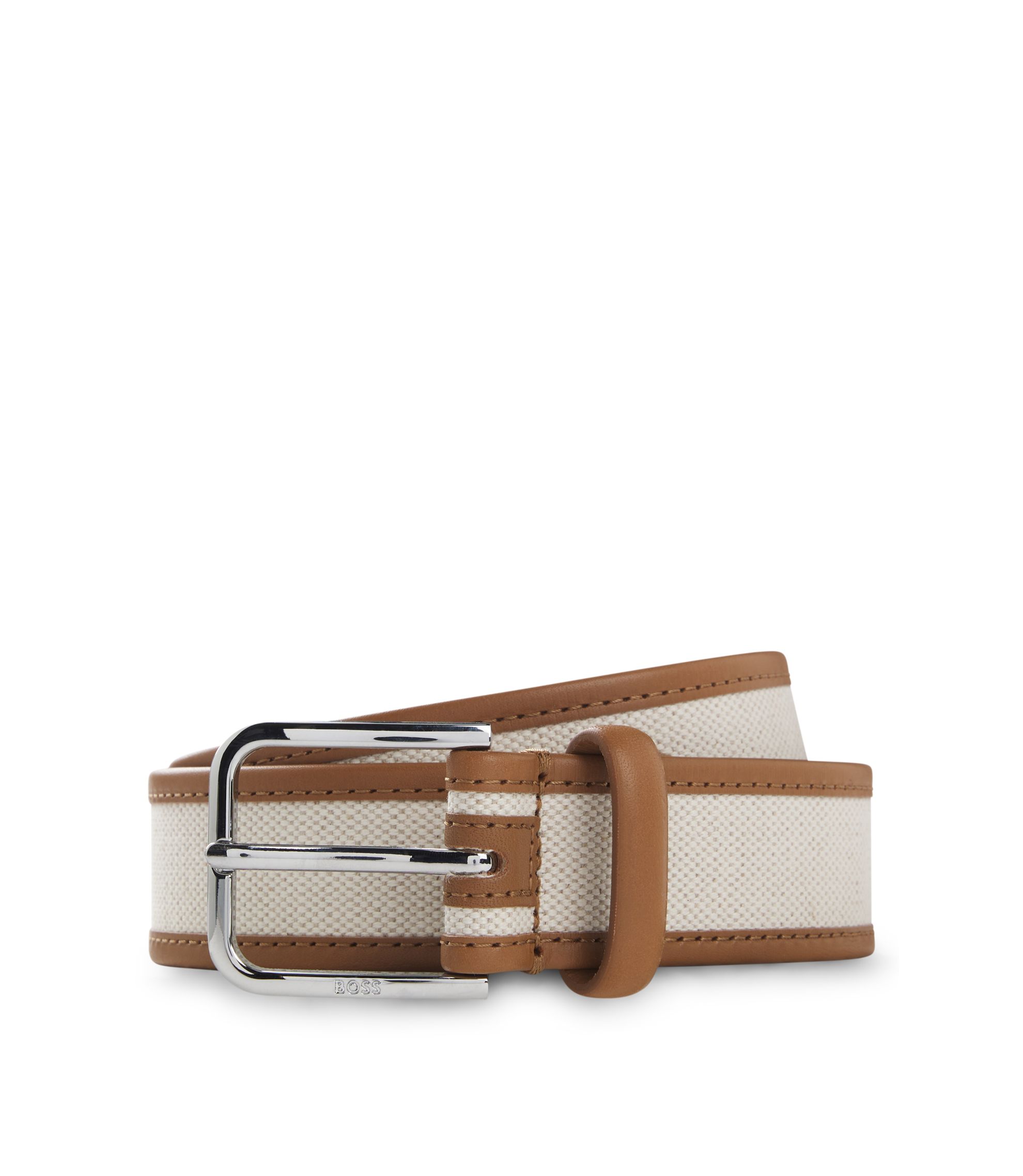 BOSS - Pin-buckle belt in leather and canvas - Light Beige