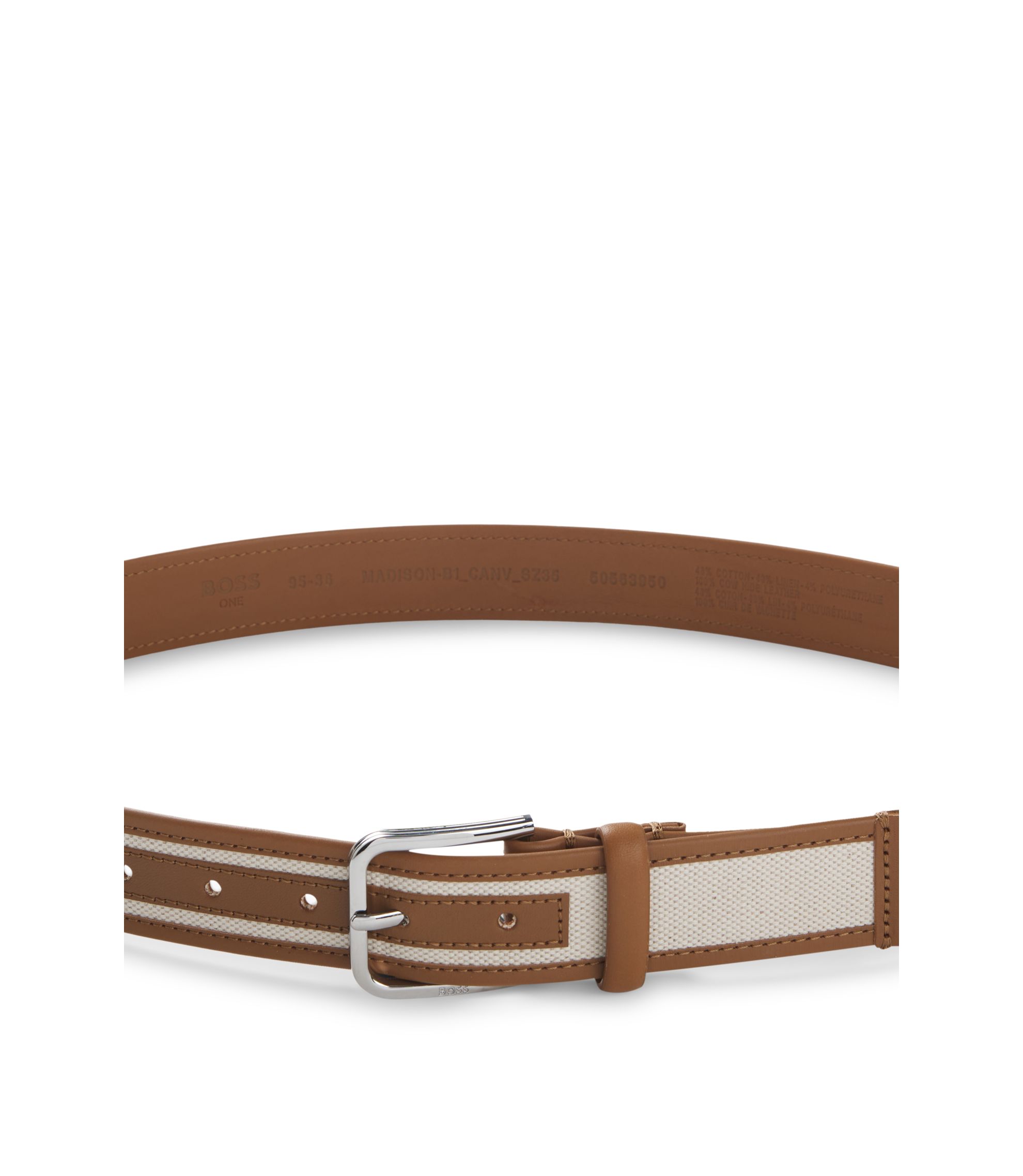 BOSS - Pin-buckle belt in leather and canvas - Light Beige