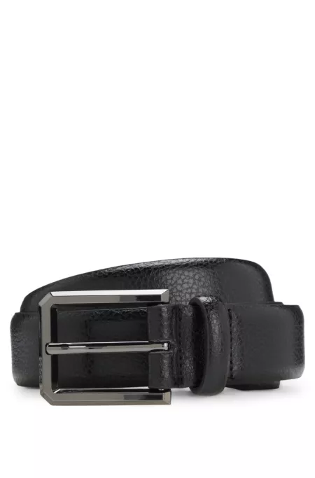 Grained-leather belt with gunmetal buckle