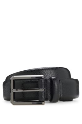 Grained-leather belt with gunmetal buckle, Black