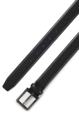 Grained-leather belt with gunmetal buckle, Black