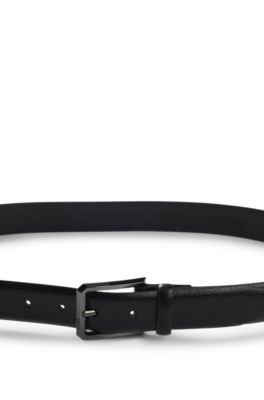 Grained-leather belt with gunmetal buckle, Black
